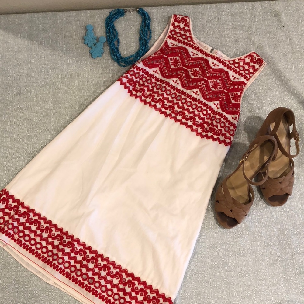Red and white dress